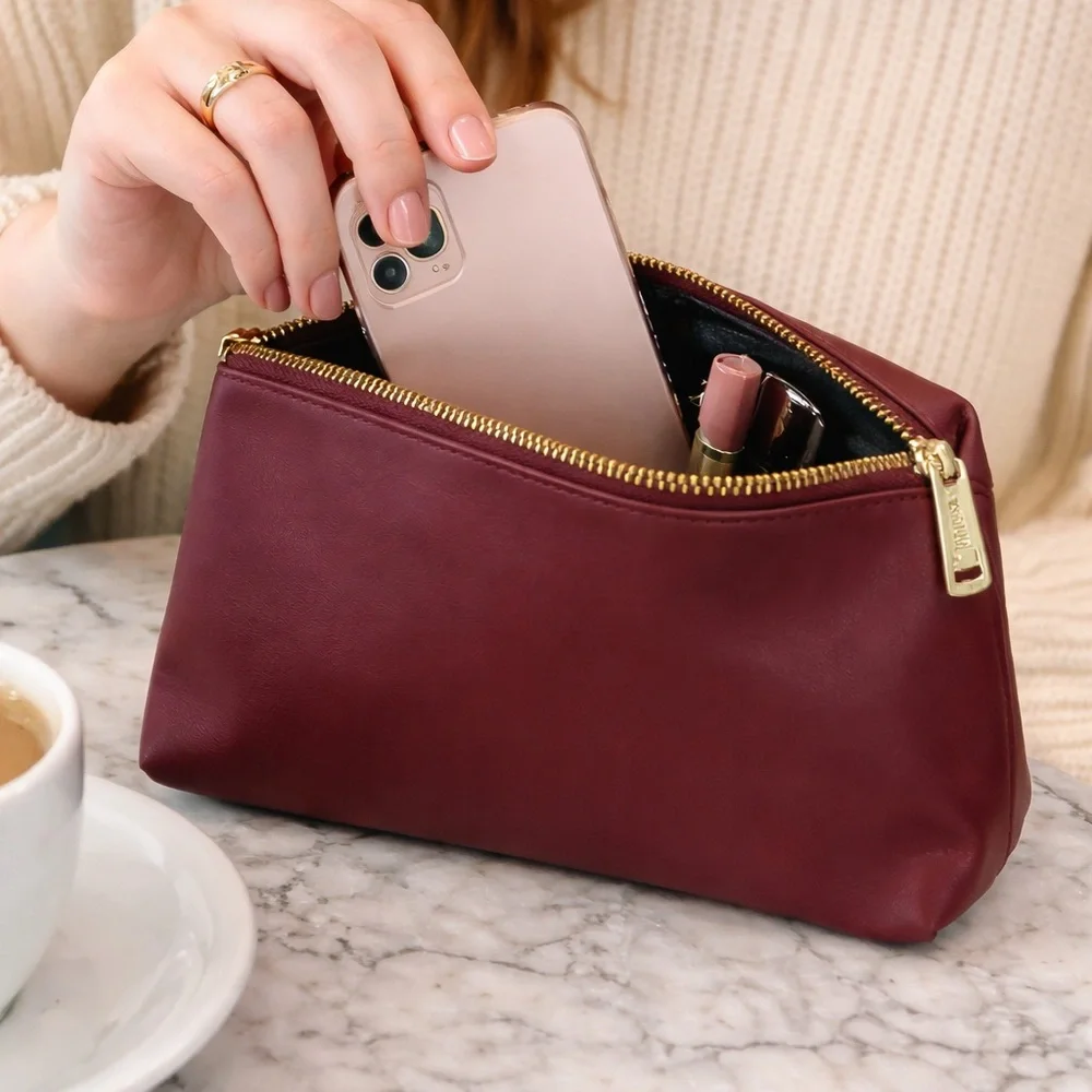 Steve Madden Burgundy Zip Pouch / Clutch – Gold Hardware